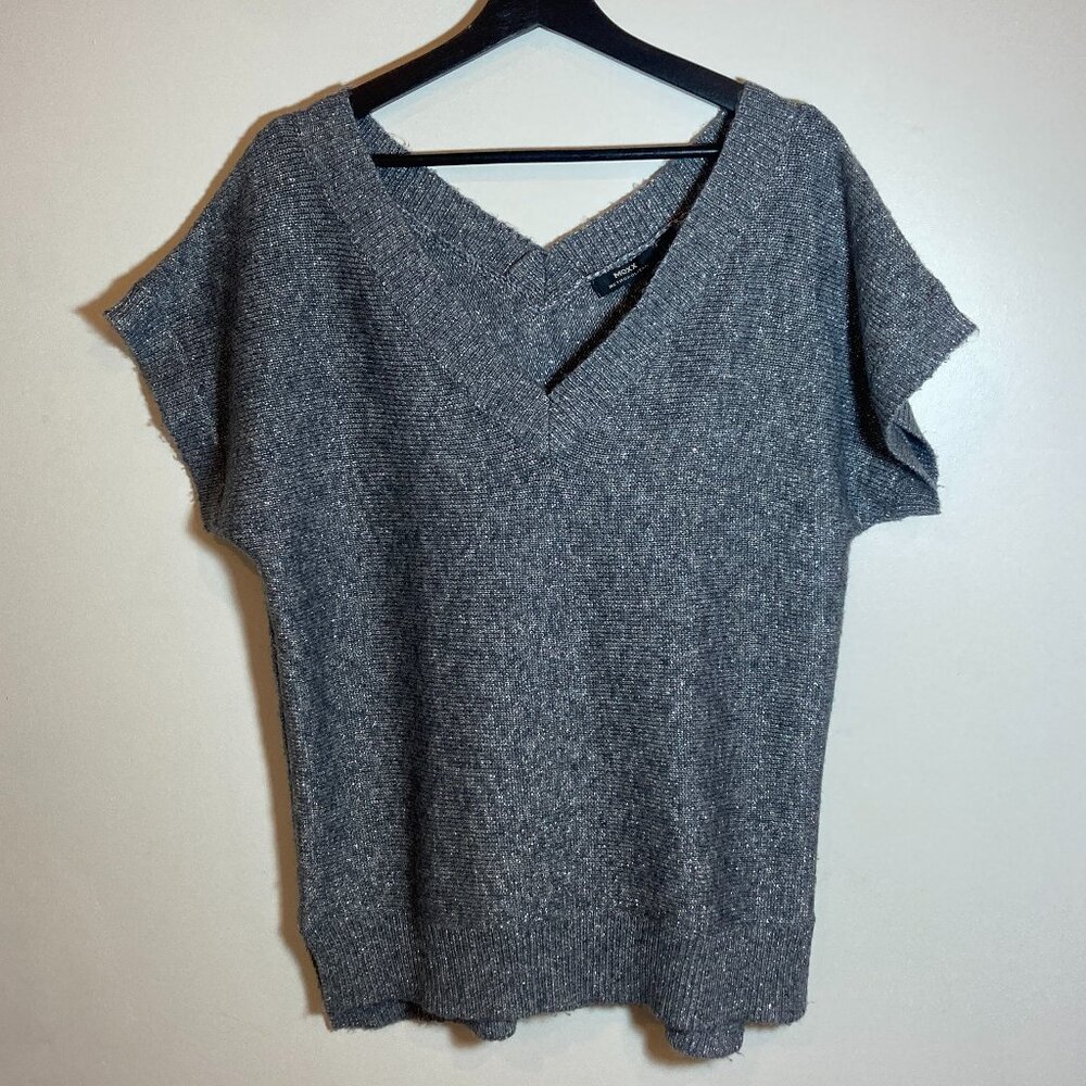 Mexx Women's Silver Metallic V-Neck Short Sleeved Sweater - Medium